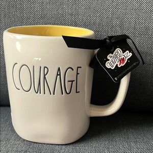 Rae Dunn Wizard of Oz Lion “Courage” White Mug with Yellow Accent